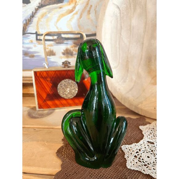 Viking Glass Mould Epic Dog Figurine Shiny Green Glass Hound by Mosser Glass 8 I - Picture 3 of 5